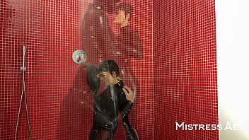 Latex Catsuits Shower Fun - Splashing, Shining, and Milky Play