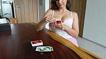 Step sister lost again in cards UNO and had to suck dick!