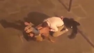 He licks the drunk girl's pussy on the street