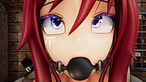 Hentai Vtuber Elfie Love squirts w/ dildo in black latex suit and ball gag (3D / VRCHAT / MMD)