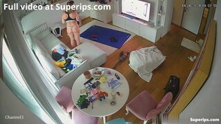 German mother in lingerie works out