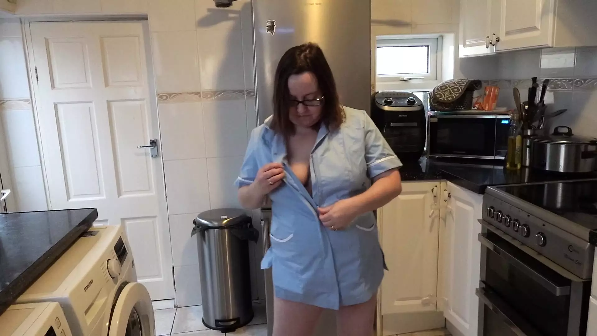 Naughty Nurse Stripping with No Underwear