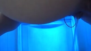 blue toilet