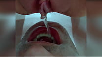 Dominatrix pussy piss in mouth, pee drinking and swallows