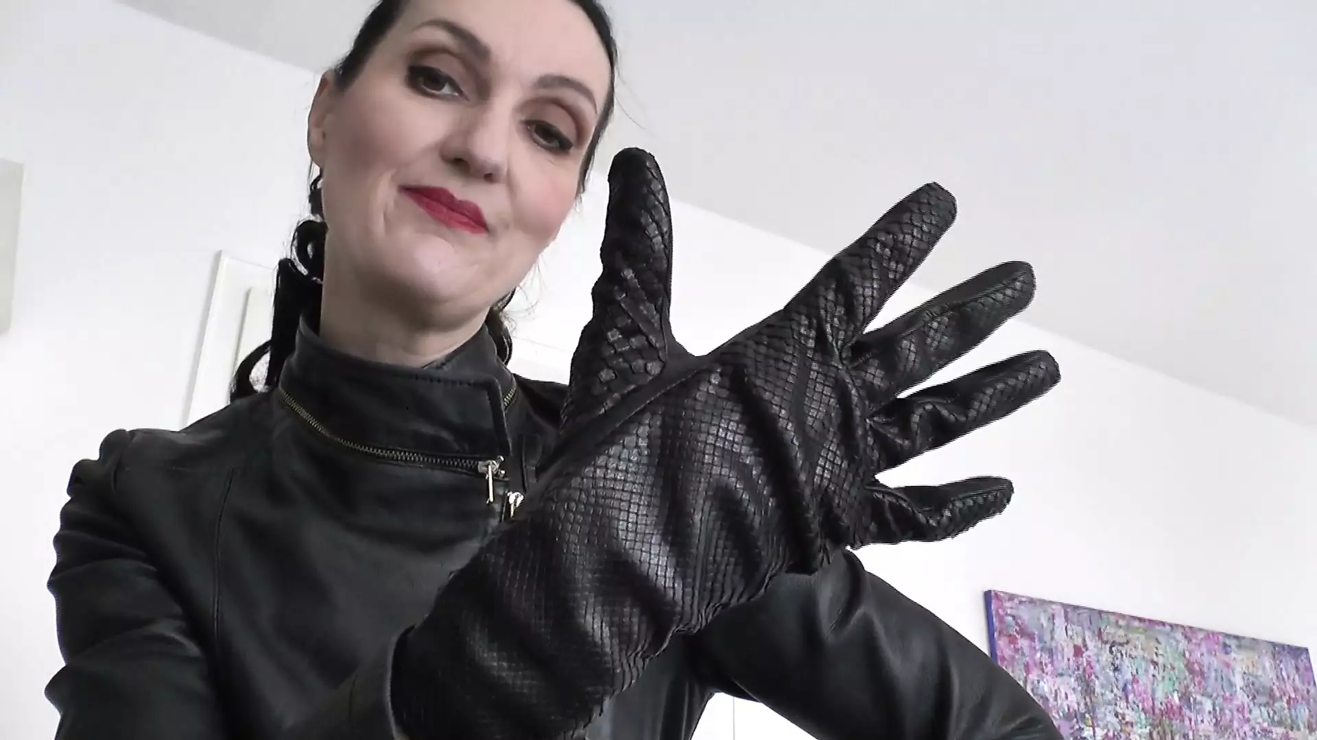 Sniffing Squeaky Leather Gloves, Hand Over Mouth Lady Victoria Valente Jerk off Instructions for Small Cocks