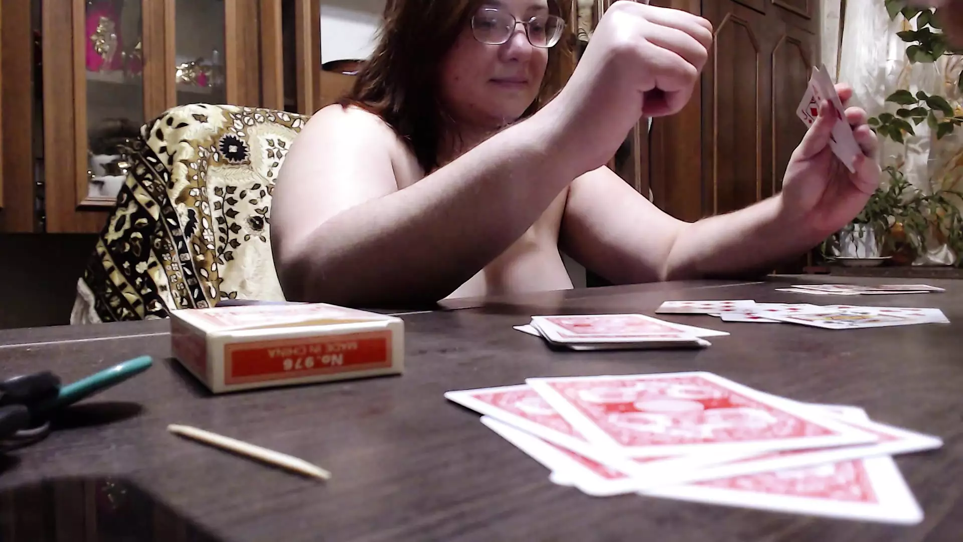 Neighbor lost blowjob under table at cards