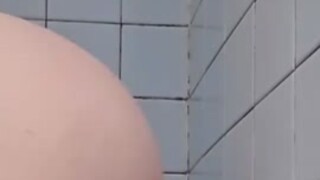 Young , rides dildo in shower and public