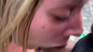 Hot blonde milf outdoor blowjob and deepthroat