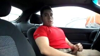 Hairy Latino Stud Strokes in His Car