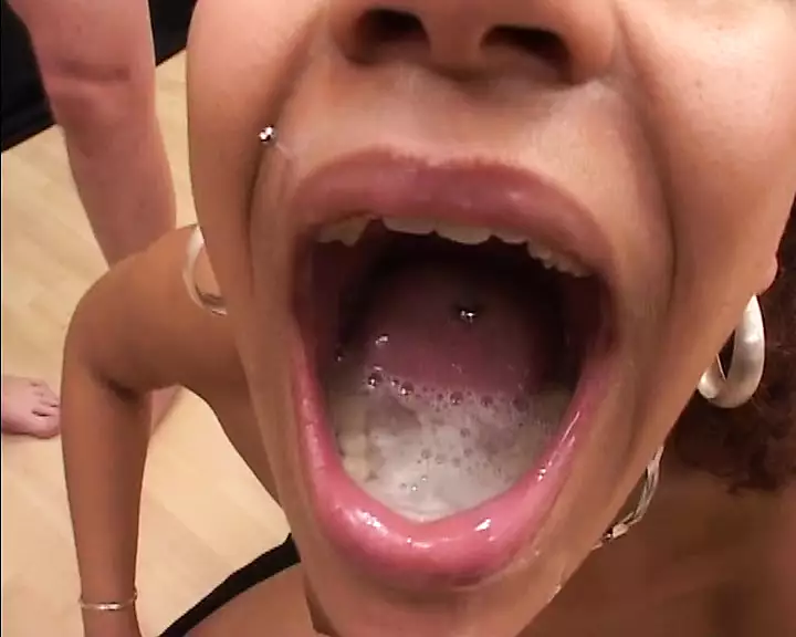 Ebony German bitch drinks cum after hot orgy fuck