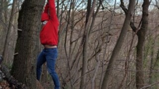 Risky hanging with the noose tightly tied to tree