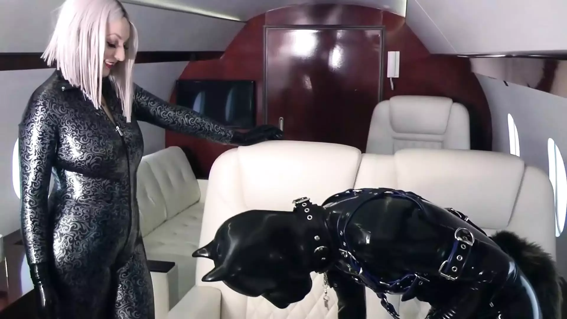 Latex Rubber Petplay - Positive Femdom Roleplay in the Plane. Arya Grander