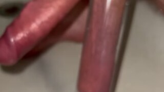 Pumping my huge balls and wanking my uncut cock