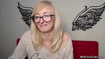 Blonde amateur MILF with glasses on webcam