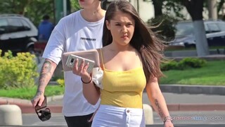 Braless teen walking - BralessDay