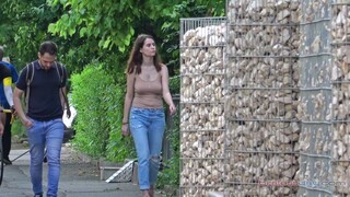 Braless teen walking - BralessDay