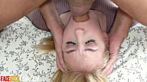 Gorgeous blonde has no gag reflex when thrusted a huge cock in her mouth