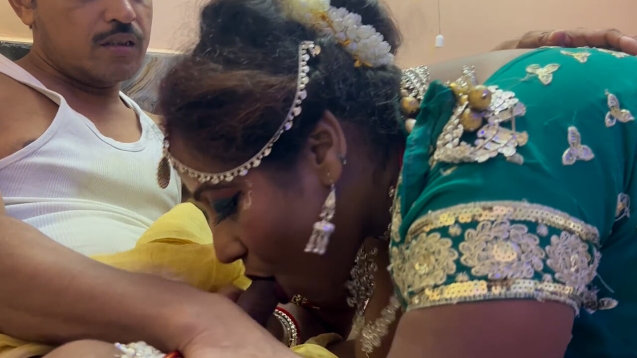 Suhag rat--- Frist night after marriage -- newly bride eating cum like a bitch