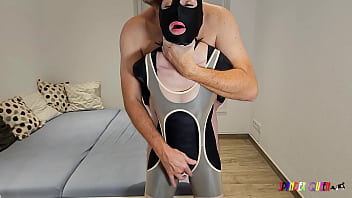 SpandexQueen sucks dick, comes hard and drains his balls on her black spandex catsuit   nylon suit