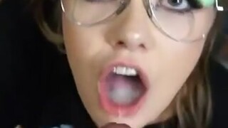 Cute nerd loves cum!