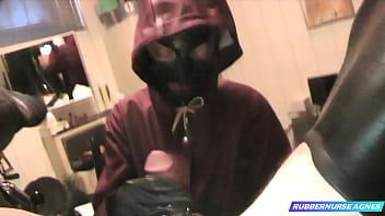 Rubbernurse Agnes - for the lovers of rubber raincoats with a hood and latex mask - blowjob with prostate massage, cum in mouth / creampie