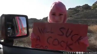 Hitch Hiking Tgirl Gets A Ride