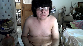 Naked chubby otaku masturbates until cum