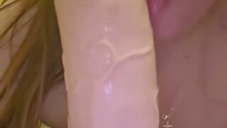 Young girl sucks fucks 9inch dildo