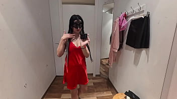 Camera in a public fitting room! Nice brunette tries on underwear!