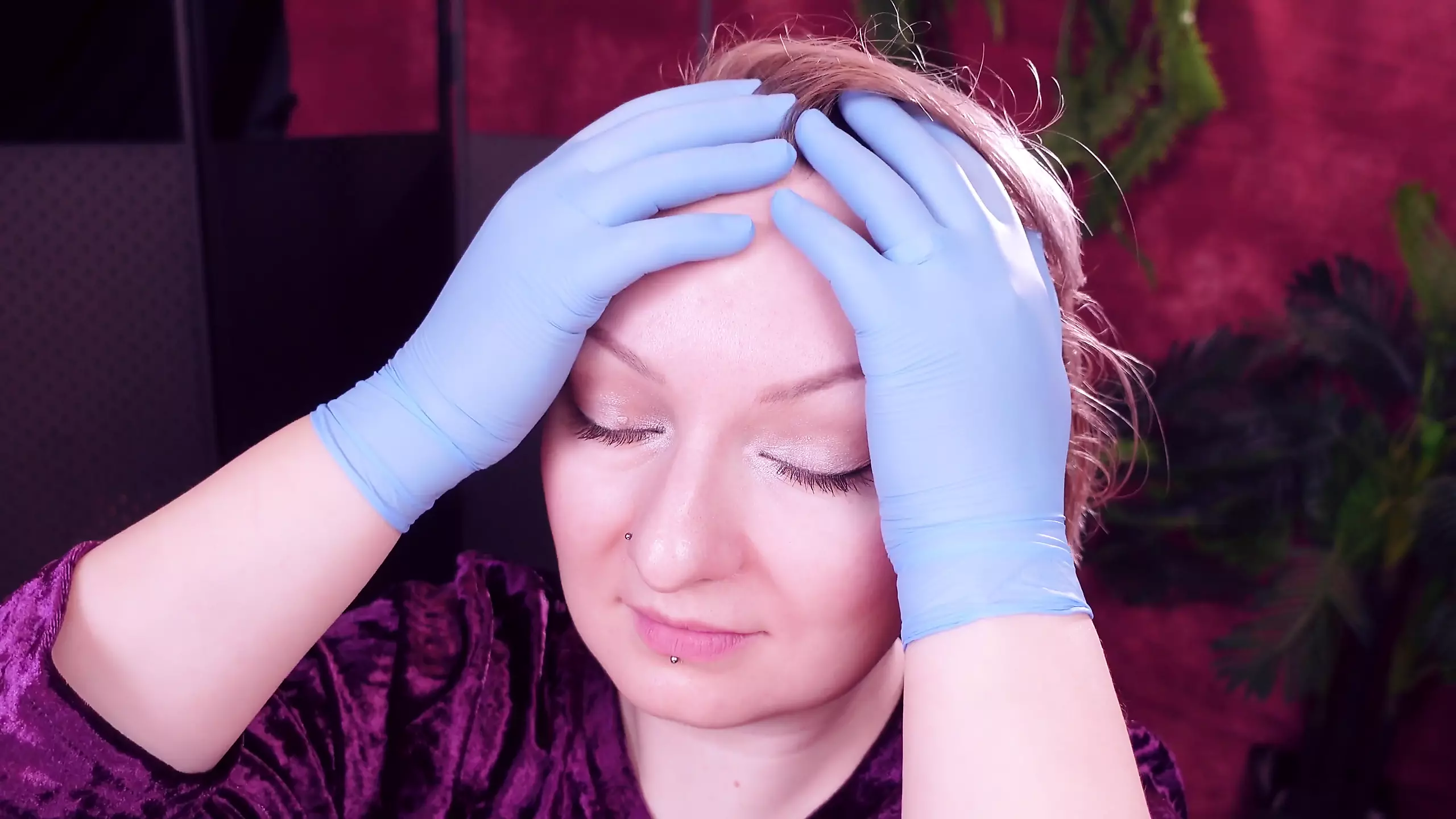 Face and Teeth Fetish Touch: Asmr Video in Blue Medical Mitrile Nurse Gloves. Arya Grander